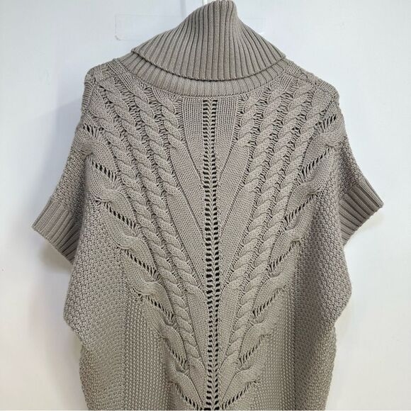 Trina Turk 100% Merino Wool Size Med Cozy Taupe Turtleneck S/S Chunky Sweater - Picture 7 of 12